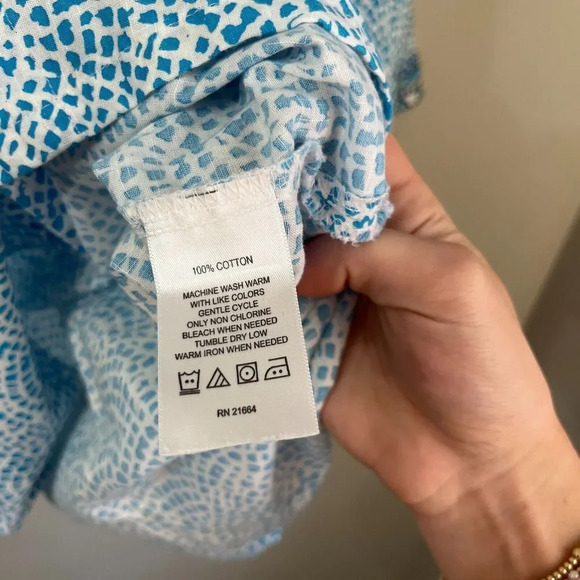 Foxcroft For Appleseeds Womens Blue Tunic Blouse 18 V Neck Geometric Long Sleeve - Picture 4 of 9